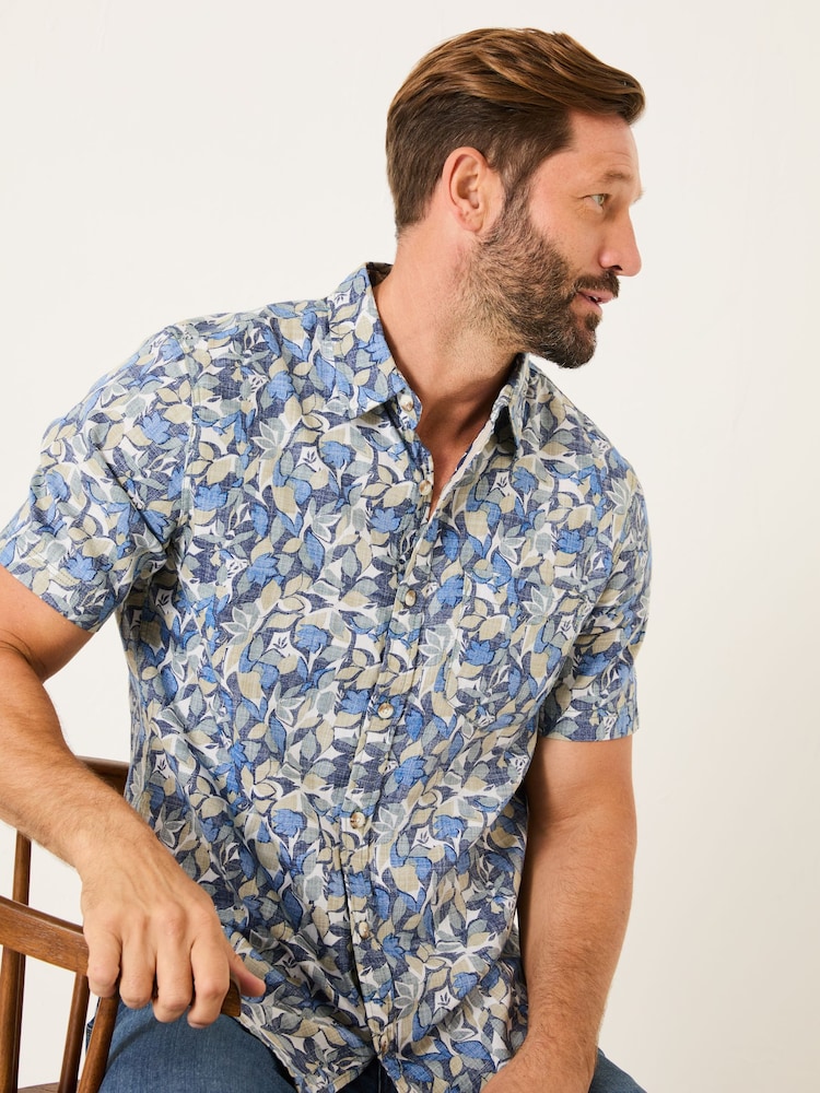 FatFace Blue Leaves Print Short Sleeve Shirt - Image 3 of 5