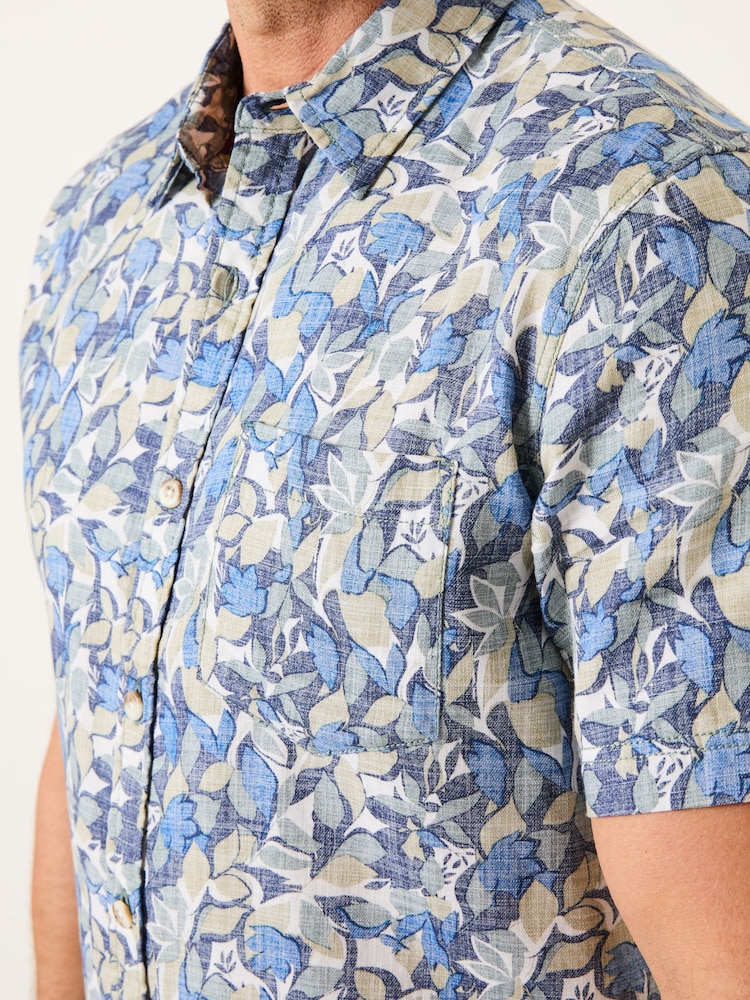 FatFace Blue Leaves Print Short Sleeve Shirt - Image 4 of 5