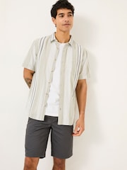 FatFace Light Green Short Sleeve Oask Stripe Shirt - Image 1 of 6