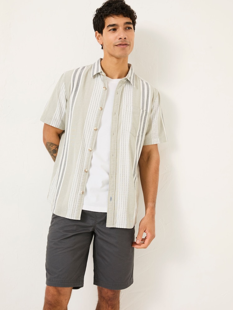 FatFace Light Green Short Sleeve Oask Stripe Shirt - Image 1 of 6