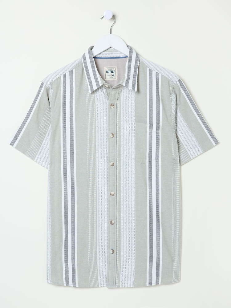 FatFace Light Green Short Sleeve Oask Stripe Shirt - Image 6 of 6