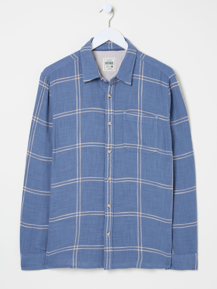 FatFace Wells Blue Long Sleeve Check Shirt - Image 5 of 5