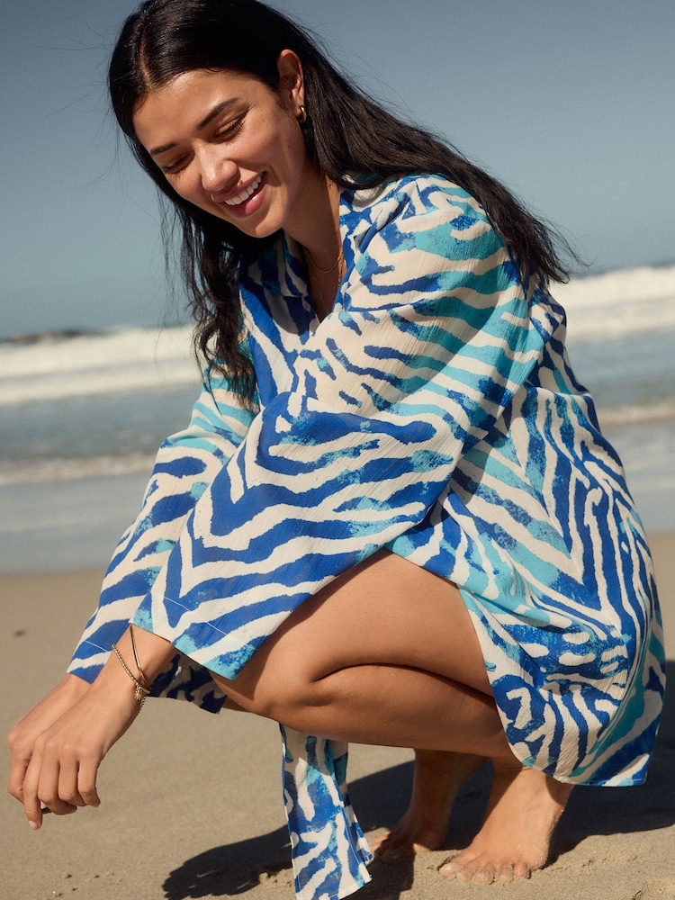 Blue 100% Cotton Tie Cover-Up - Image 3 of 5