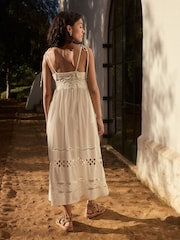 White Textured 100% Cotton Bandeau Midi Dress - Image 2 of 6