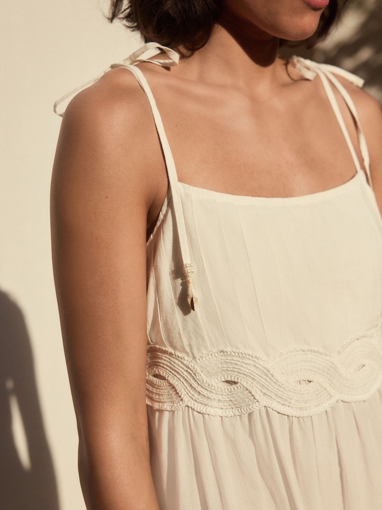 White Textured 100% Cotton Bandeau Midi Dress - Image 4 of 6