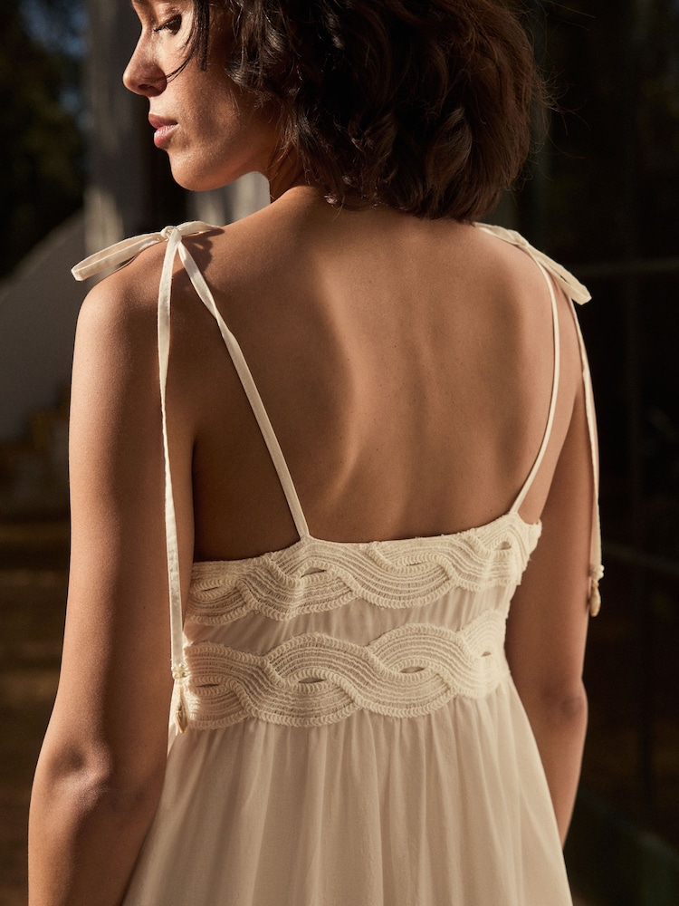 White Textured 100% Cotton Bandeau Midi Dress - Image 5 of 6