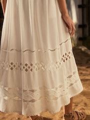White Textured 100% Cotton Bandeau Midi Dress - Image 6 of 6