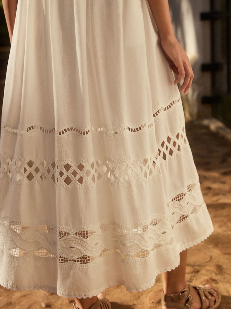 White Textured 100% Cotton Bandeau Midi Dress - Image 6 of 6