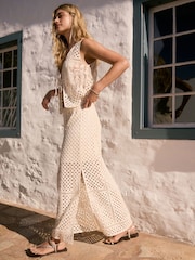 Cream Summer Broderie Column 100% Cotton Skirt - Image 2 of 4