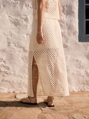 Cream Summer Broderie Column 100% Cotton Skirt - Image 3 of 4