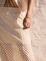 Cream Summer Broderie Column 100% Cotton Skirt - Image 4 of 4