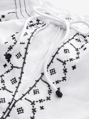 Black/White 100% Cotton Constrast Embroidered Boho Long Sleeve Blouse - Image 10 of 10