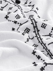 Black/White 100% Cotton Constrast Embroidered Boho Long Sleeve Blouse - Image 9 of 10