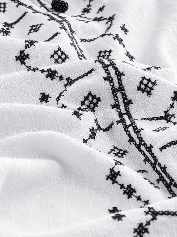 Noir/Blanc - 100% Cotton Constrast Blouse à manches longues brodée Boho - Image 9 of 10