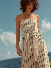 Black/White 100% Cotton Tie Bandeau Jumpsuit - Image 1 of 8