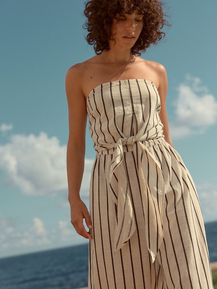 Black/White 100% Cotton Tie Bandeau Jumpsuit - Image 1 of 8
