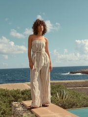 Black/White 100% Cotton Tie Bandeau Jumpsuit - Image 2 of 8
