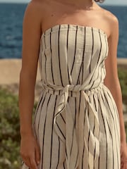 Black/White 100% Cotton Tie Bandeau Jumpsuit - Image 5 of 8