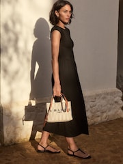 Black Ribbed Cap Sleeve T Dress - Image 4 of 5