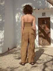 Olive Green Shirred Bandeau Jumpsuit - Image 4 of 8