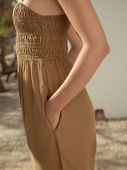 Olive Green Shirred Bandeau Jumpsuit - Image 6 of 8