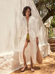 Cream 100% Cotton Embroidered Open Cover-Up - Image 1 of 10