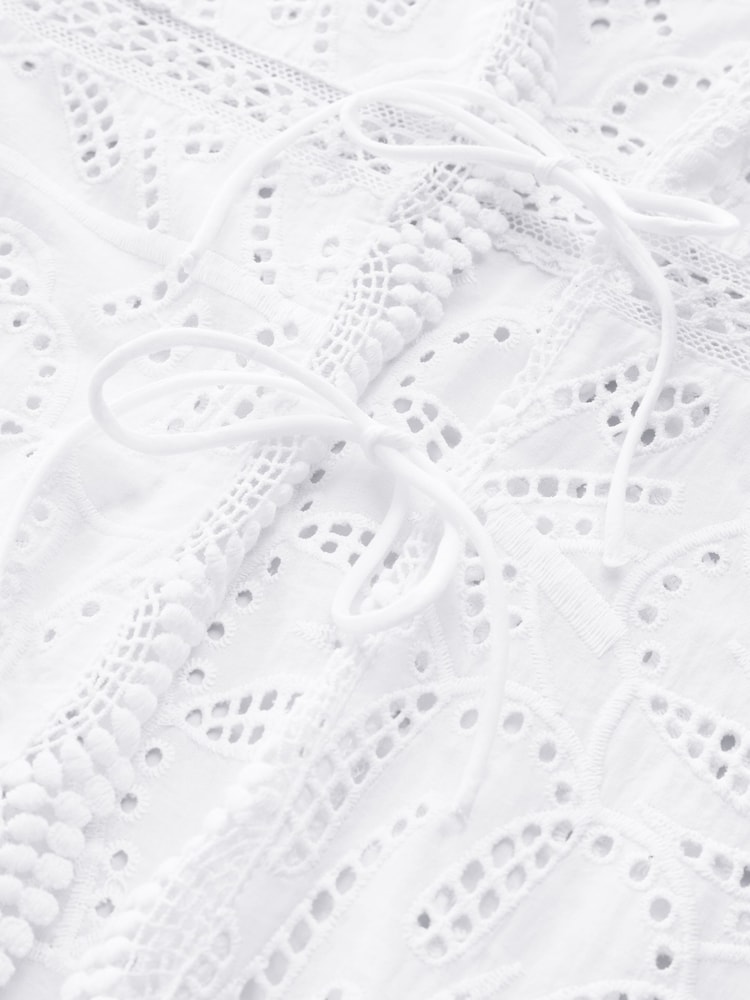 Cream 100% Cotton Embroidered Open Cover-Up - Image 10 of 10