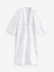 Cream 100% Cotton Embroidered Open Cover-Up - Image 7 of 10