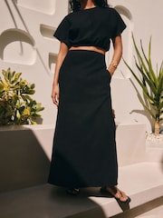 Black Textured Jersey Midi Skirt - Image 1 of 7