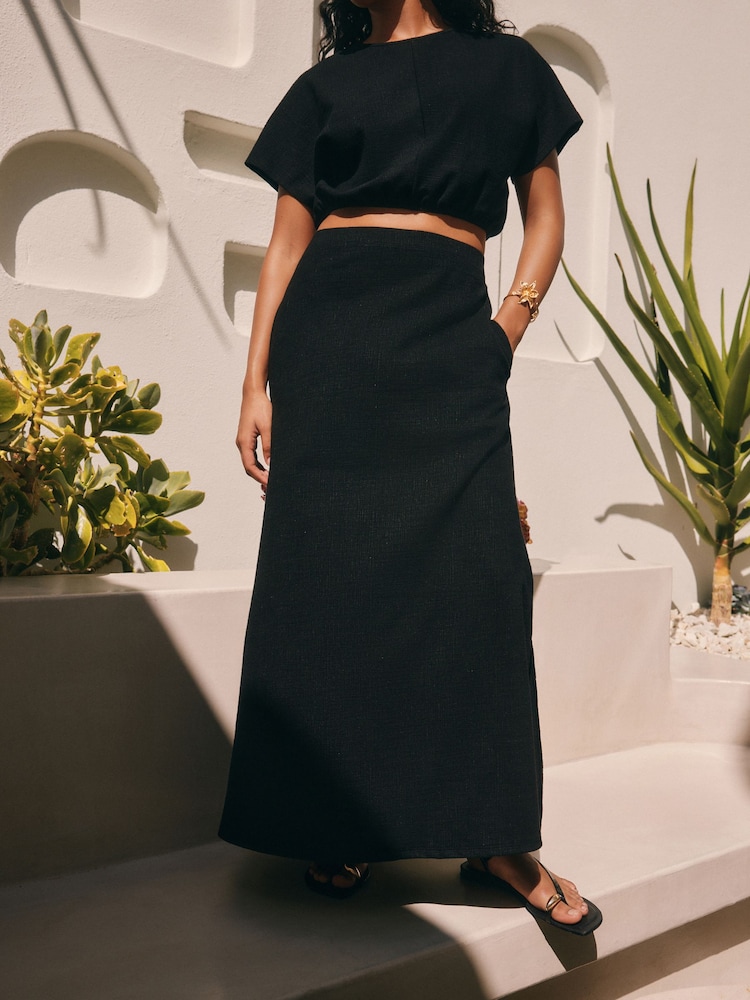 Black Textured Jersey Midi Skirt - Image 1 of 7