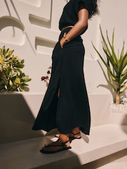 Black Textured Jersey Midi Skirt - Image 2 of 7