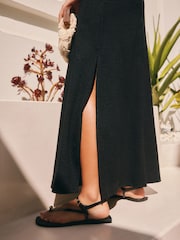Black Textured Jersey Midi Skirt - Image 3 of 7