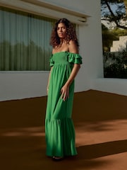 Green Ruffle Sleeve 100% Cotton Midi Dress - Image 3 of 9