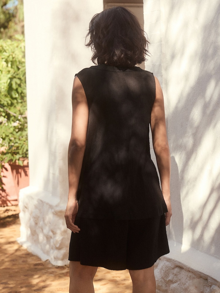 Noir - Gilet en mélange de lin froissé - Image 4 of 9