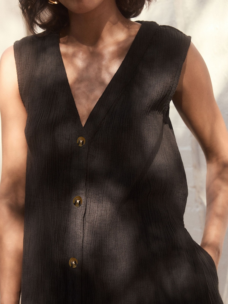 Noir - Gilet en mélange de lin froissé - Image 5 of 9