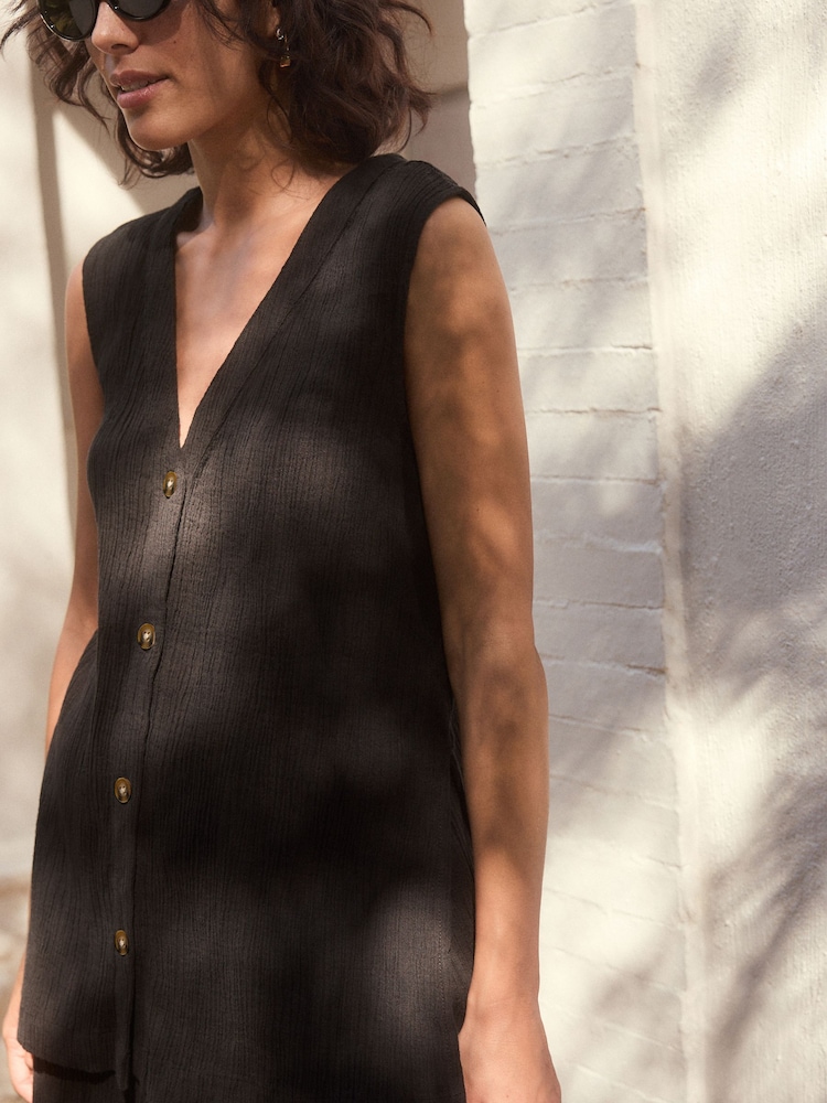 Noir - Gilet en mélange de lin froissé - Image 6 of 9