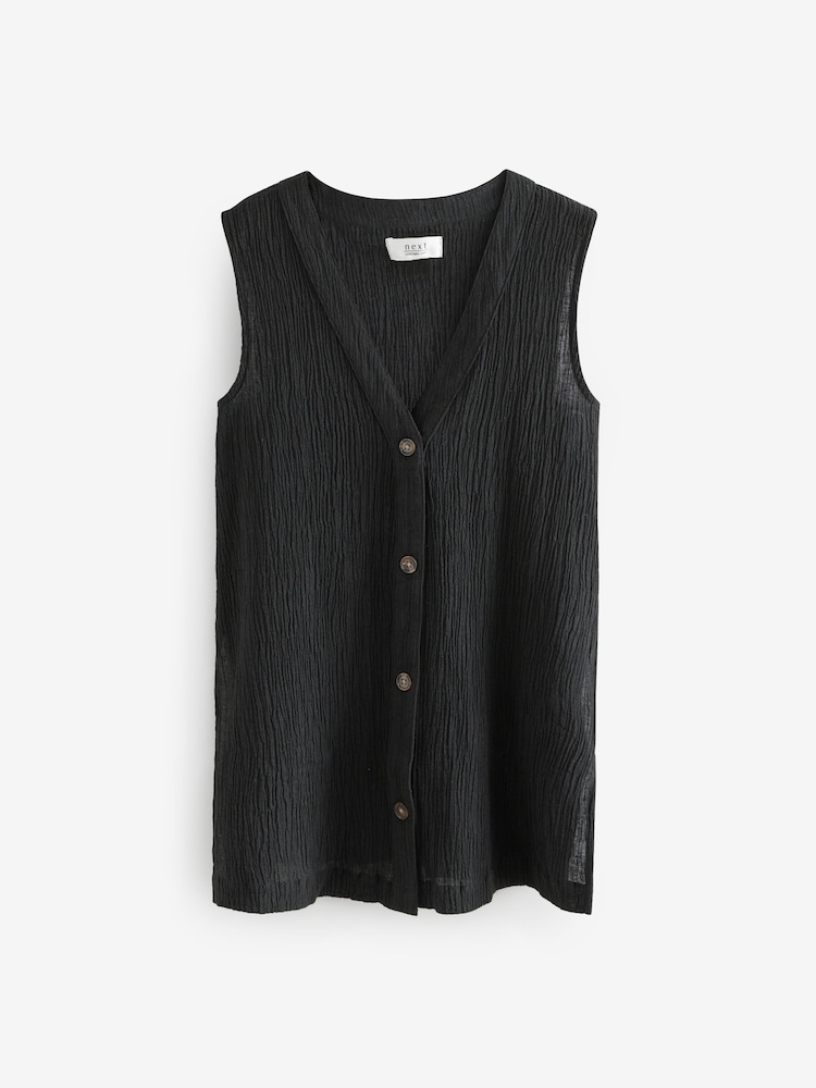 Noir - Gilet en mélange de lin froissé - Image 7 of 9