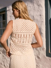 Cream Broderie Summer 100% Cotton Waistcoat Top - Image 3 of 5