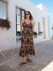 Black/Pink 100% Cotton Jersey Midi Dress - Image 1 of 5