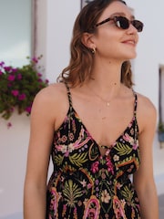 Black/Pink 100% Cotton Jersey Midi Dress - Image 4 of 5