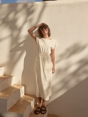Cream 100% Cotton Summer Midi T-Shirt Dress - Image 1 of 8
