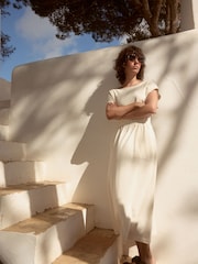 Cream 100% Cotton Summer Midi T-Shirt Dress - Image 2 of 8