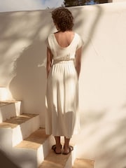 Cream 100% Cotton Summer Midi T-Shirt Dress - Image 4 of 8