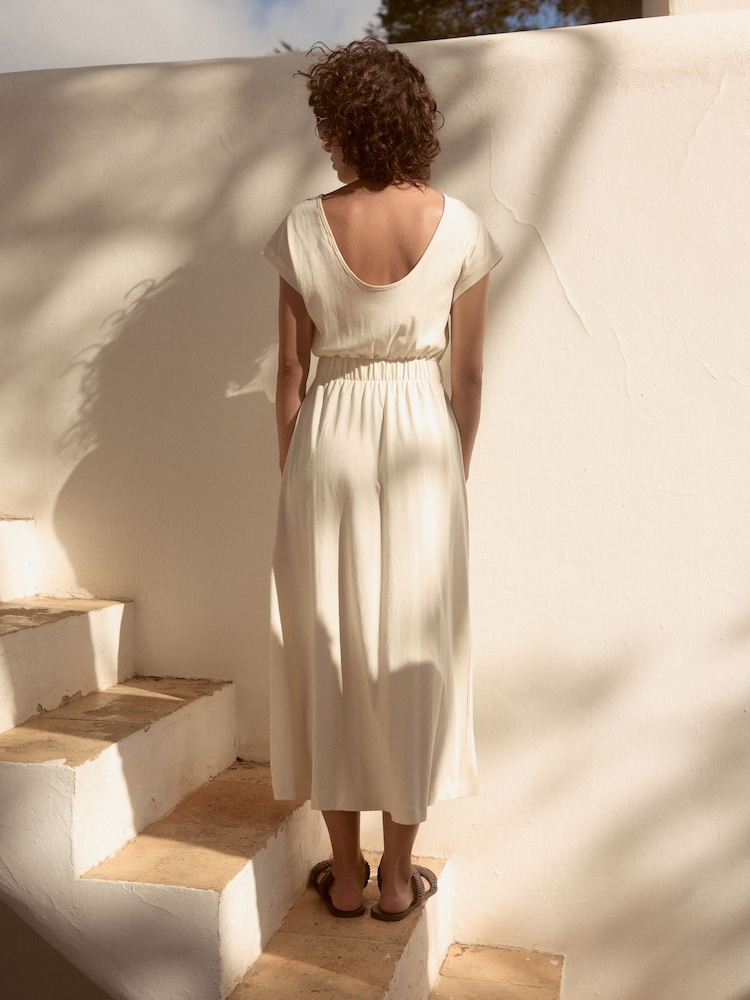 Cream 100% Cotton Summer Midi T-Shirt Dress - Image 4 of 8