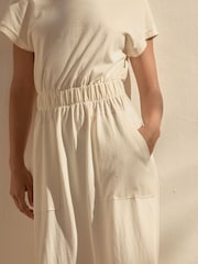 Cream 100% Cotton Summer Midi T-Shirt Dress - Image 5 of 8