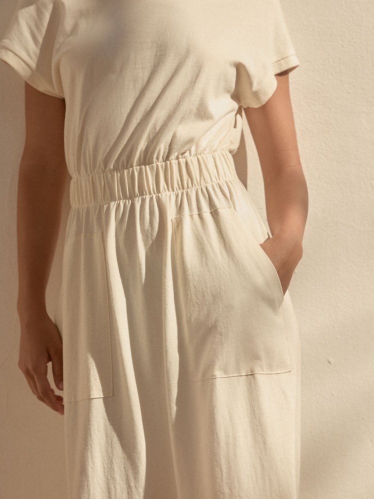 Cream 100% Cotton Summer Midi T-Shirt Dress - Image 5 of 8