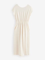 Cream 100% Cotton Summer Midi T-Shirt Dress - Image 6 of 8