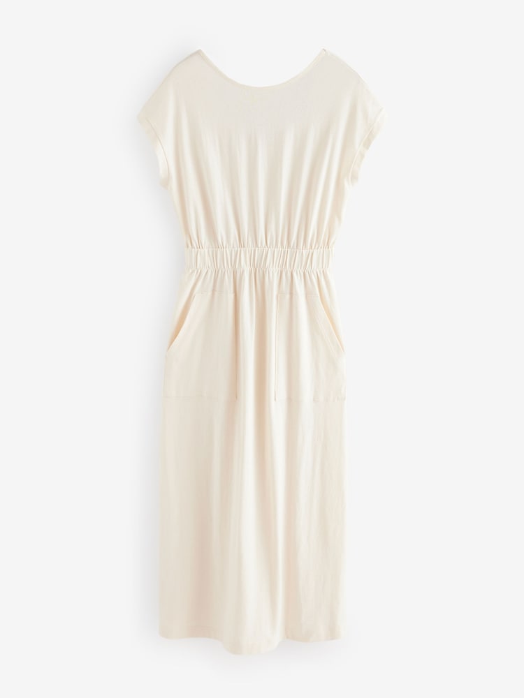 Cream 100% Cotton Summer Midi T-Shirt Dress - Image 6 of 8