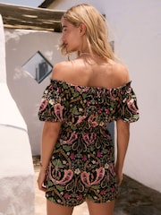 Negro/rosa - Off Shoulder Summer 100% Cotton Playsuit - Imagen 3 de 8