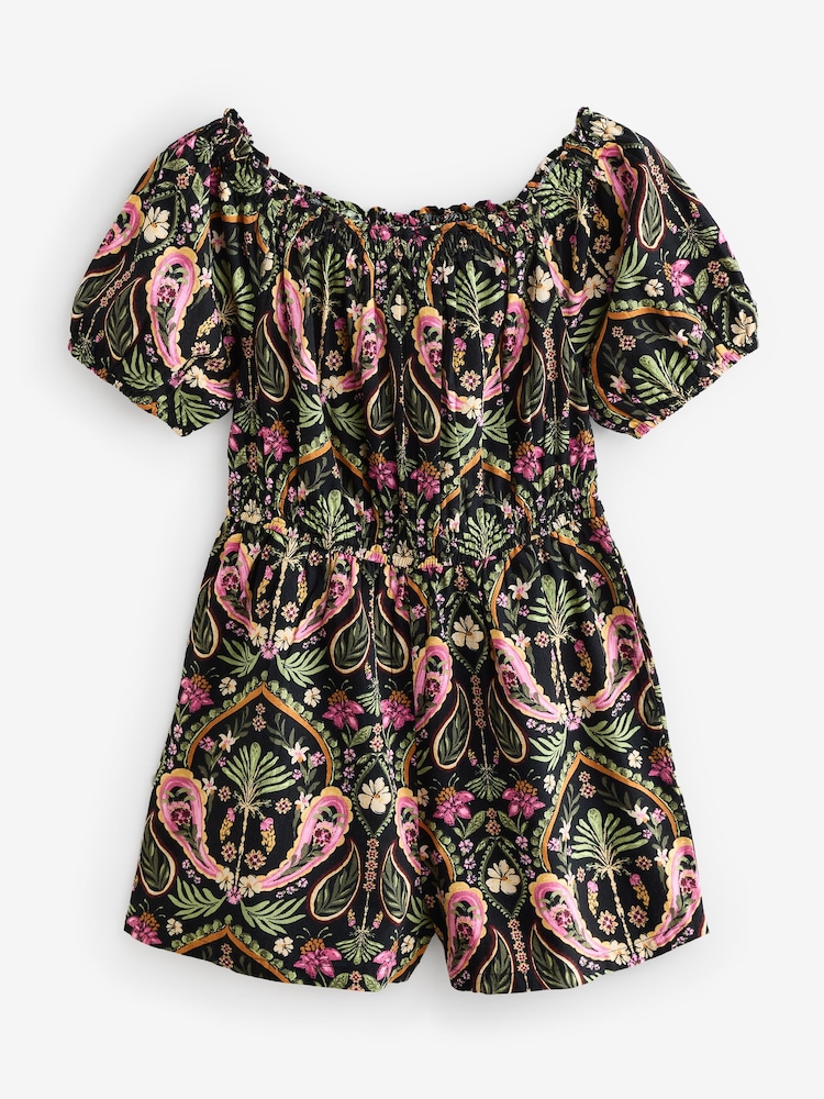 Black/Pink Off Shoulder Summer 100% Cotton Playsuit - Image 6 of 8